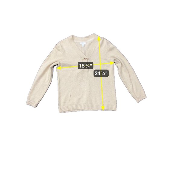 Charter Club Womens Beige Sweater V Neck Decorative Metal Closures Sz Medium - Picture 7 of 9